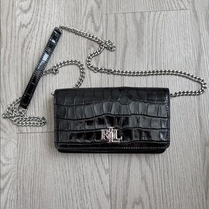 Lauren Ralph Lauren Black Croc-Embossed Crossbody Turn-Lock Tech Case